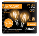 Лампа Gauss Filament Шар E14 5W 2700К 2/100 (2 лампы в упаковке)