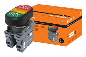  Кнопка двойная MPD4-11Y (зеленая/красная) (LED) в сборе d22мм/220В (ПУСК/СТОП) линза желтая TDM
