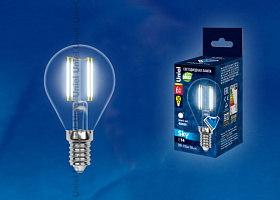  LED-G45-6W/NW/E14/CL PLS02WH Лампа светодиодная. Форма "шар", прозрачная. Серия Sky. Белый свет. Картон. ТМ Uniel