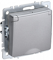 BRITE Розетка 1-местная с заземлением с защитными шторками и крышкой 16А IP44 РСбш10-3-44-БрА алюминий IEK