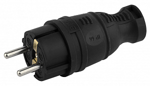  Вилка ЭРА V8-B-IP44 каучуковая с заземлением прямая 16A IP44 черная