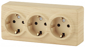  11-2208-11 ЭРА Розетка 3х2P+E Schuko, 16A-250В, IP20, ОУ, Эра Эксперт, сосна (6/60/1080)
