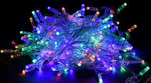 LIGHTING Гирлянда нить 10м 100 светодиодов RGB свет IP44 прозрачный шнур 3м 230В контроллер 8 сцен IEK
