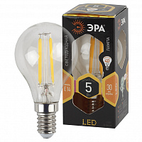  Лампочка светодиодная ЭРА F-LED P45-5W-827-E14 Е14 / Е14 5Вт филамент шар теплый белый свет