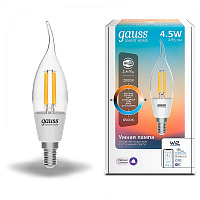  Лампа Gauss Smart Home Filament СF35 4,5W 495lm 2000-6500К E14 изм.цвет.темп.+дим. LED 1/10/40