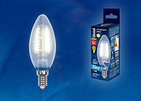  LED-C35-6W/WW/E14/FR PLS02WH Лампа светодиодная. Форма "свеча", матовая. Серия Sky. Теплый белый свет. Картон. ТМ Uniel.