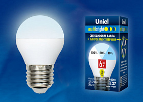  LED-G45-6W/NW/E27/FR/MB PLM11WH Лампа светодиодная. Форма «шар», матовая. Серия Multibright. Белый свет (4000K). 100-50-10. Картон. ТМ Uniel.