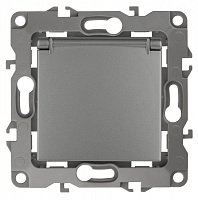  12-2103-12 ЭРА Розетка 2P+E Schuko со шторками с крышкой, 16A-250В, IP20, Эра12, графит (10/100/2500