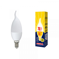  LED-CW37-9W/WW/E14/FR/NR Лампа светодиодная. Форма "свеча на ветру", матовая. Серия Norma. Теплый белый свет (3000K). Картон. ТМ Volpe