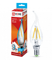  Лампа светодиодная LED-СВЕЧА НА ВЕТРУ-deco 9Вт 230В Е14 4000К 1040Лм прозрачная IN HOME