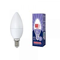  LED-C37-7W/DW/E14/FR/NR Лампа светодиодная. Форма "свеча", матовая. Серия Norma. Дневной белый свет (6500K). Картон. ТМ Volpe