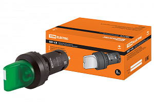  Перекл. 2 полож. SB7-CK2365 с фиксацией, 1НО+1НЗ, d22 мм, 220 В LED, зеленый, IP40 TDM