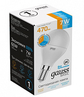  Лампа Gauss Basic Шар 7W 470lm 3000K-4000K-6500K Е14 изм.цвет.темп. LED 1/10/100