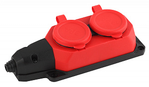  Колодка ЭРА K-2e-RED-IP44 каучуковая с заземлением 2 розетки 16A IP44 красная