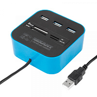  Разветвитель USB на 3 порта+картридер (все в одном) черный REXANT