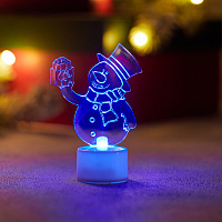  Фигура светодиодная на подставке Снеговик с подарком 2D, RGB