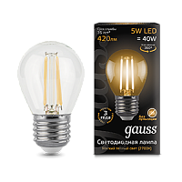  Лампа Gauss Filament Шар 5W 420lm 2700К Е27 LED 1/10/50