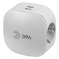  Разветвитель электрический ЭРА SP-3e-USB-2A на 3 розетки + 2 USB с заземлением со шторками 16А белый
