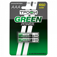  Аккумуляторы NiMH (никель-металлгидридные) Трофи HR03-2BL 650 mAh GREEN POWER (20/240/17280)