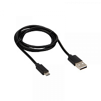  Кабель USB-A – micro USB, 2А, 1м, в черной металлической оплетке REXANT