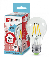  Лампа светодиодная LED-A60-deco 9Вт 230В Е27 4000К 1040Лм прозрачная IN HOME