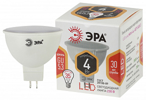  Лампочка светодиодная ЭРА STD LED MR16-4W-827-GU5.3 GU5.3 4Вт софит теплый белый свeт