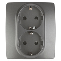  12-2104-12 ЭРА Розетка 2X2P+E Schuko со шторками, 16A-250В, IP20, Эра12, графит (6/60/1500)
