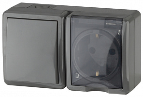  11-7401-03 ЭРА Блок розетка+выключатель IP54, 16A(10AX)-250В, ОУ, Эра Эксперт, серый (8/80/1280)