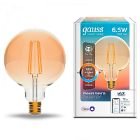  Лампа Gauss Smart Home Filament G95 6,5W 720lm 2000-5500К E27 изм.цвет.темпр.+диммирование LED 1/40