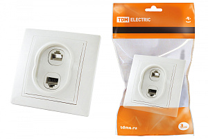  Розетка телефонная RJ11 + компьютерная RJ45 белая "Таймыр" TDM