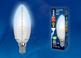  LED-C37 7W/NW/E14/FR PLP01WH Лампа светодиодная. Форма «свеча», матовая. Серия ЯРКАЯ. Белый свет (4000K). Картон. ТМ Uniel
