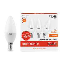  Лампа Gauss Elementary Свеча 7W 450lm 3000K E14 (3 лампы в упаковке) LED 1/40