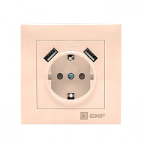  Валенсия розетка 1-местная с/з 16А кремовая с защ. штор. с 2 USB 2,1А EKF PROxima