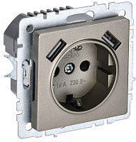  BRITE Розетка 1-местная с заземлением с защитными шторками 16А с USB A+A 5В 3,1А РЮш10-2-БрШ шампань IEK