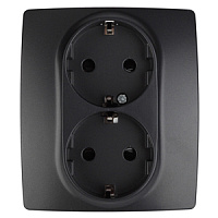  12-2104-05 ЭРА Розетка 2X2P+E Schuko со шторками, 16A-250В, IP20, Эра12, антрацит (6/60/1680)
