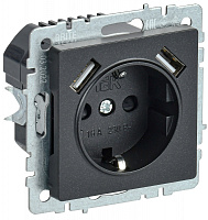  BRITE Розетка 1-местная с заземлением с защитными шторками 16А с USB A+A 5В 2,1А РЮш10-1-БрЧ черный IEK