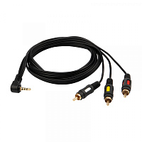  Шнур Стерео 3,5мм 4C - 3 RCA, 1,5м, двухцветный штекер Gold REXANT