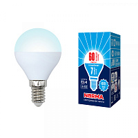  LED-G45-7W/NW/E14/FR/NR Лампа светодиодная. Форма "шар", матовая. Серия Norma. Белый свет (4000K). Картон. ТМ Volpe