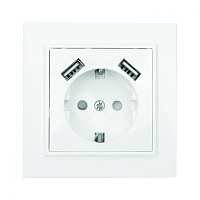 Минск Розетка 1-местная СП с/з 16А белая с защ. штор. с 2 USB 2,1А EKF