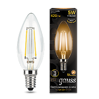  Лампа Gauss Filament Свеча 5W 420lm 2700К Е14 LED 1/10/50