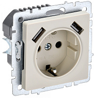  BRITE Розетка 1-местная с заземлением с защитными шторками 16А с USB A+A 5В 3,1А РЮш10-2-БрКр бежевый IEK
