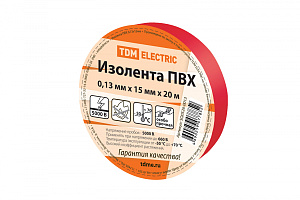  Изолента ПВХ 0,13*15мм Красная 20м TDM