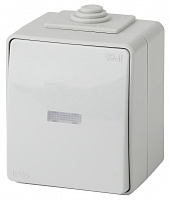  11-1602-03 ЭРА Выключатель с подсветкой IP65, 10АХ-250В, ОУ, Эра Эксперт, серый (10/100/1600)