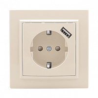  Розетка 1-местная СП с/з Минск 16А бежевая с защ. штор. с USB 1А EKF