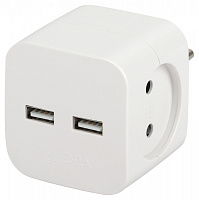  Разветвитель электрический ЭРА SP-2-USB-W на 2 розетки + 2xUSB 2400mA, без заземл 10А (белый)