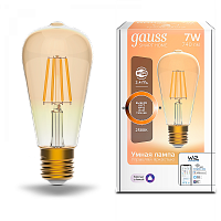  Лампа Gauss Smart Home Filament ST64 7W 740lm 2500К E27 диммируемая LED 1/10/40