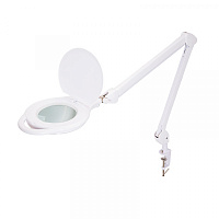  Лупа на струбцине круглая 5D с подсветкой 96 SMD LED, теплый и холодный свет, ø127мм, белая REXANT