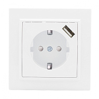  Розетка 1-местная СП с/з Минск 16А белая с защ. штор. с USB 1А EKF
