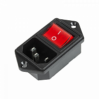  Выключатель клавишный 250 V 6 А (4с) ON-OFF красный с подсветкой и штекером C14 3PIN  REXANT