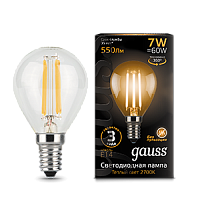  Лампа Gauss Filament Шар 7W 550lm 2700К Е14 LED 1/10/50